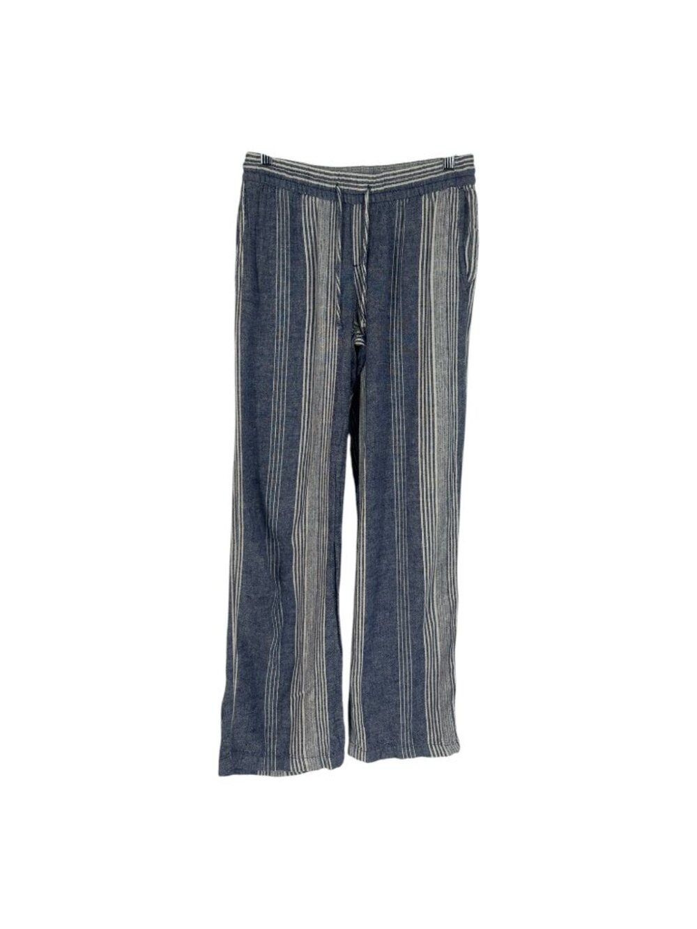 Old Navy Linen Blend Wide Leg Pants XS Blue White Striped Drawstring Beach